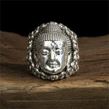 Bague Bouddha Amitabha Homme, Finition Argentée