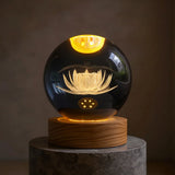 Statue boule de cristal lotus lumineuse porté