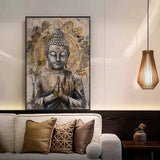 Tableau bouddha méditant sur lotus