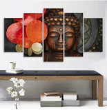 Tableau Bouddha abstrait doré 5 panneaux