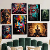 Tableau Bouddha méditant sur lotus