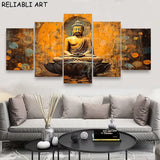 Tableau Bouddha Fleur Doré sur Toile