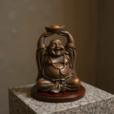 Statuette Bouddha rieur finition couleur pierre porté