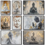 Grand tableau bouddha abstrait blanc et or