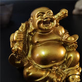 Statue Bouddha rieur doré en résine