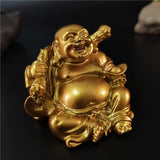 Statue Bouddha rieur doré en résine