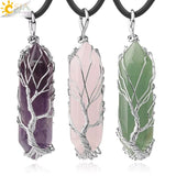 Collier pointe de cristal arbre de vie