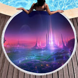 Serviette de plage ronde paysage violet