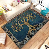 Tapis Arbre Doré Fond Bleu