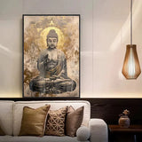Tableau bouddha méditant sur lotus