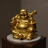 Statue Bouddha rieur doré en résine porté