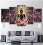 Tableau Bouddha abstrait doré 5 panneaux