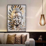 Tableau bouddha méditant sur lotus