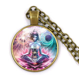 Pendentif bouddha 7 chakras, cabochon 25 mm