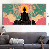 Tableau Bouddha assis 3 panneaux