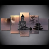 Tableau Bouddha 5 panneaux bambou et galets