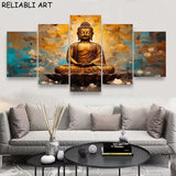 Tableau Bouddha Fleur Doré sur Toile