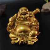 Statue Bouddha rieur doré en résine