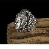 Bague Bouddha Amitabha Homme, Finition Argentée