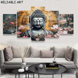 Tableau Bouddha Fleur Doré sur Toile