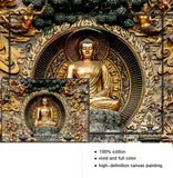 Tableau Bouddha abstrait doré 5 panneaux
