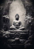 Tableau bouddha méditant sur lotus