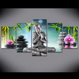 Tableau Bouddha 5 panneaux bambou et galets