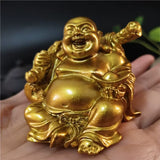 Statue Bouddha rieur doré en résine
