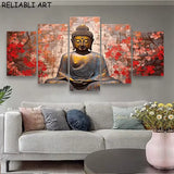 Tableau Bouddha Fleur Doré sur Toile