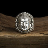 Bague Bouddha Amitabha Homme, Finition Argentée
