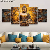 Tableau Bouddha Fleur Doré sur Toile