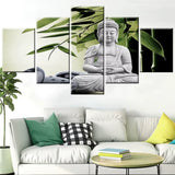 Tableau bouddha assis et bambou