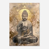 Grand tableau bouddha abstrait blanc et or
