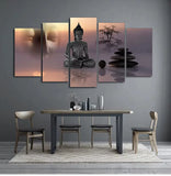 Tableau Bouddha abstrait doré 5 panneaux