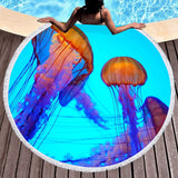 Serviette de plage ronde motif méduses