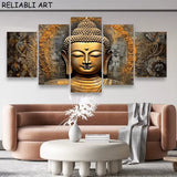 Tableau Bouddha Fleur Doré sur Toile