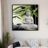 Tableau bouddha assis et bambou porté