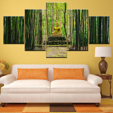 tableau 5 panneaux bouddha bambou zen