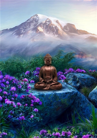 tableau bouddha et fleurs