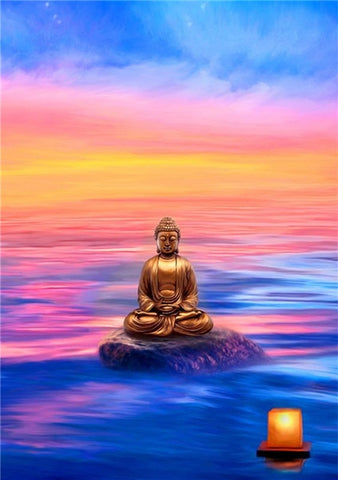 bouddha veille statue sur l eau en peinture tableau