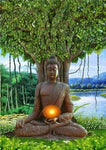 tableau avec bouddha ohm et arbre de vie